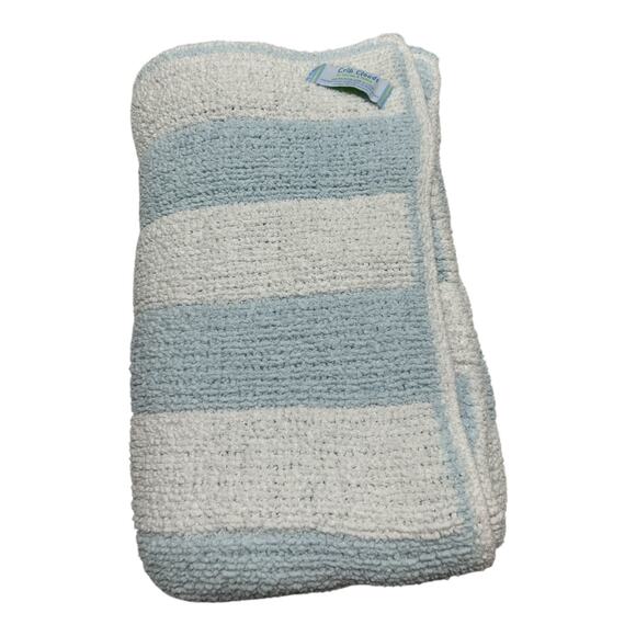 Crib Clouds Blue White Striped Chenille Baby Blanket Colorado Clothing - Picture 1 of 5